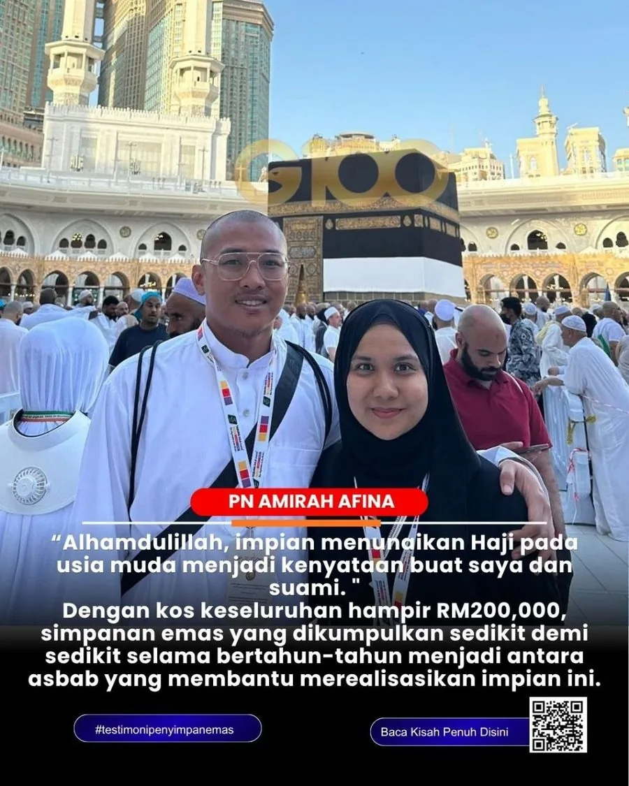 Puan Amirah Afina dan suami tunai haji dengan persediaan emas fizikal Public Gold