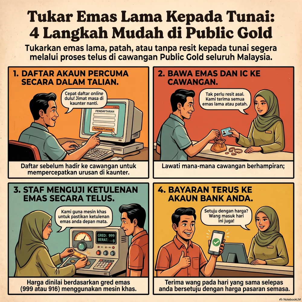 Jual emas lama, patah, kemek atau tanpa resit di cawangan Public Gold Malaysia