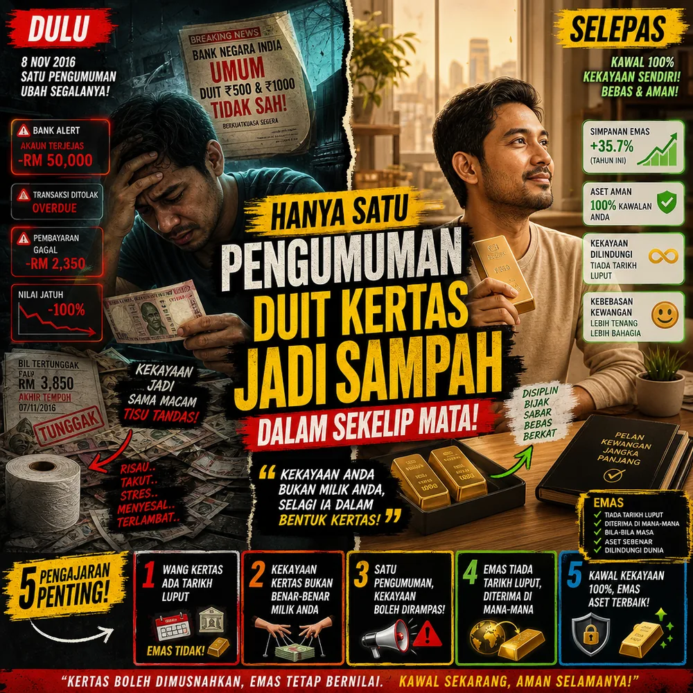 Satu pengumuman duit kertas India jadi sampah dalam sekelip mata Public Gold