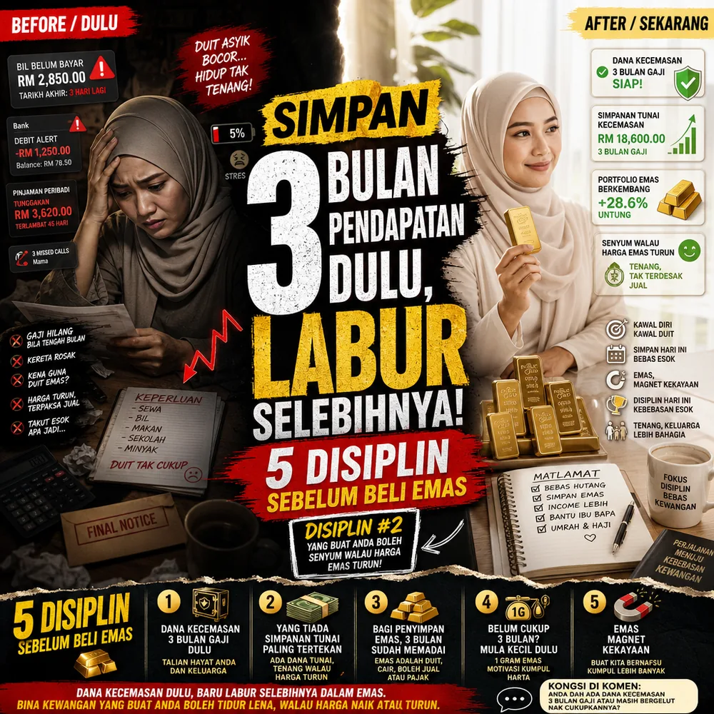 Simpan 3 bulan pendapatan dulu labur selebihnya 5 disiplin sebelum beli emas Public Gold
