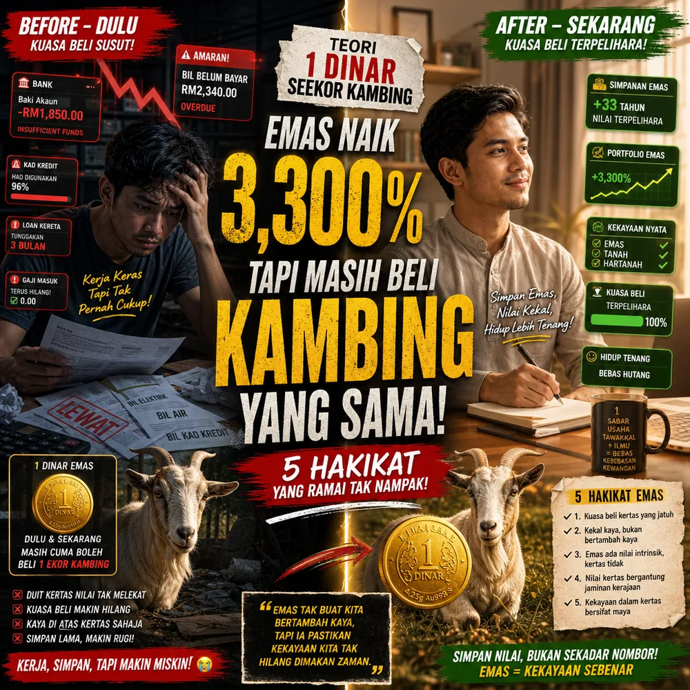 Teori 1 dinar seekor kambing harga emas naik 3300 peratus masih beli kambing sama Public Gold