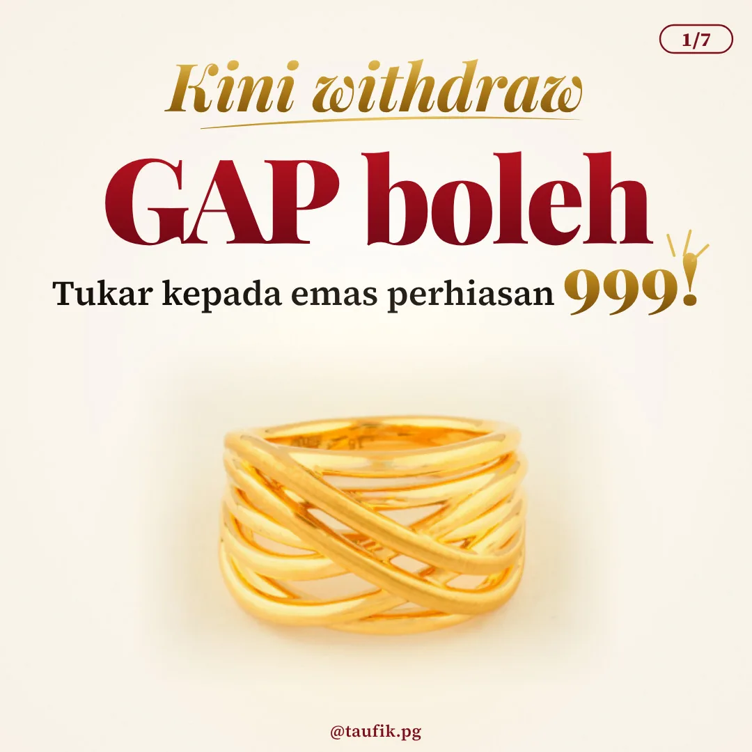 Cincin emas 999 yang boleh ditebus guna baki gram dalam Akaun Emas GAP