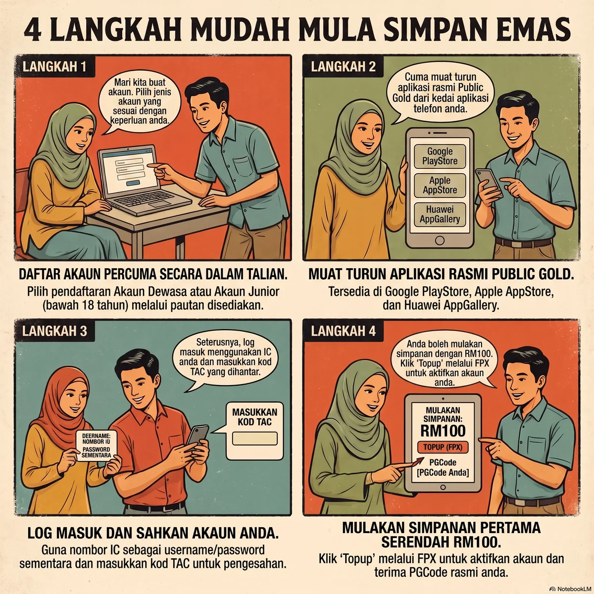 Infografik 4 langkah mudah mula simpan emas di Public Gold