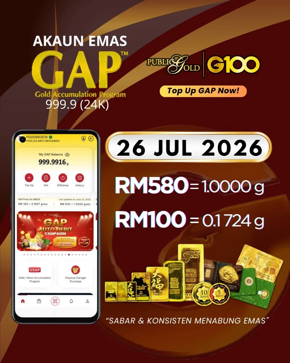 Harga akaun emas GAP Public Gold 26 Julai 2026